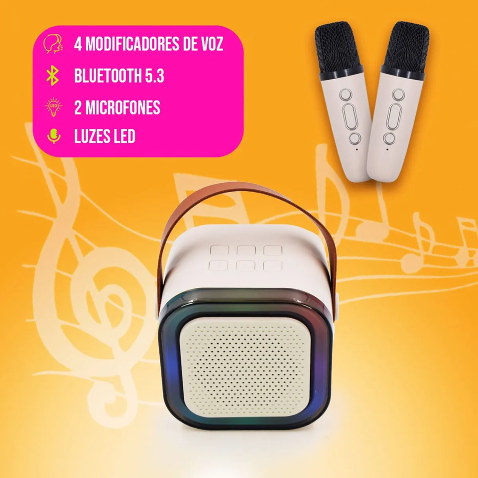 Caixa de Som Karaoke Bluetooth Infantil com 2 Microfones