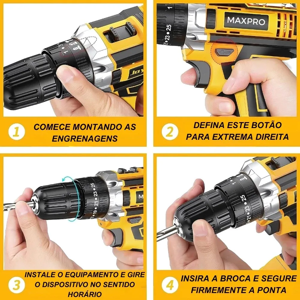 Furadeira Parafusadeira Impacto 48v 2 Baterias