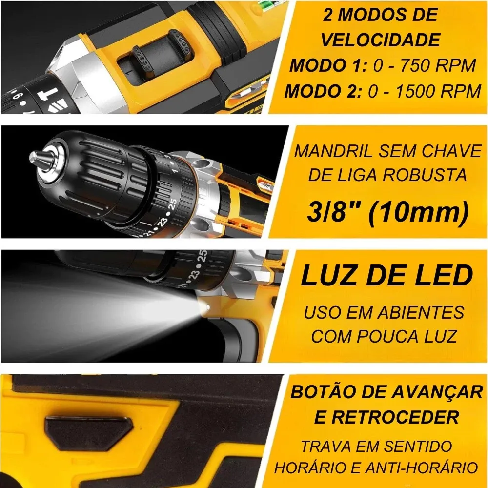 Furadeira Parafusadeira Impacto 48v 2 Baterias