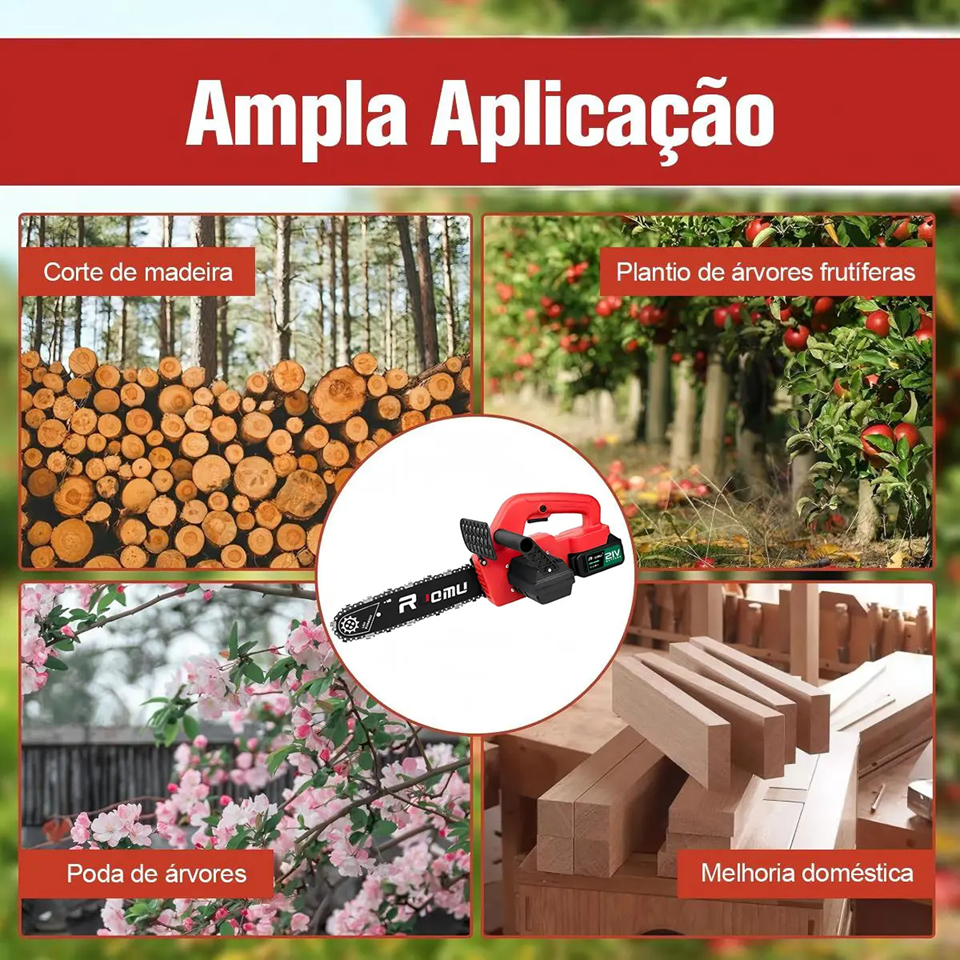 Motosserra Elétrica Recarregável 2 Baterias 21v 12 polegadas Ruomu