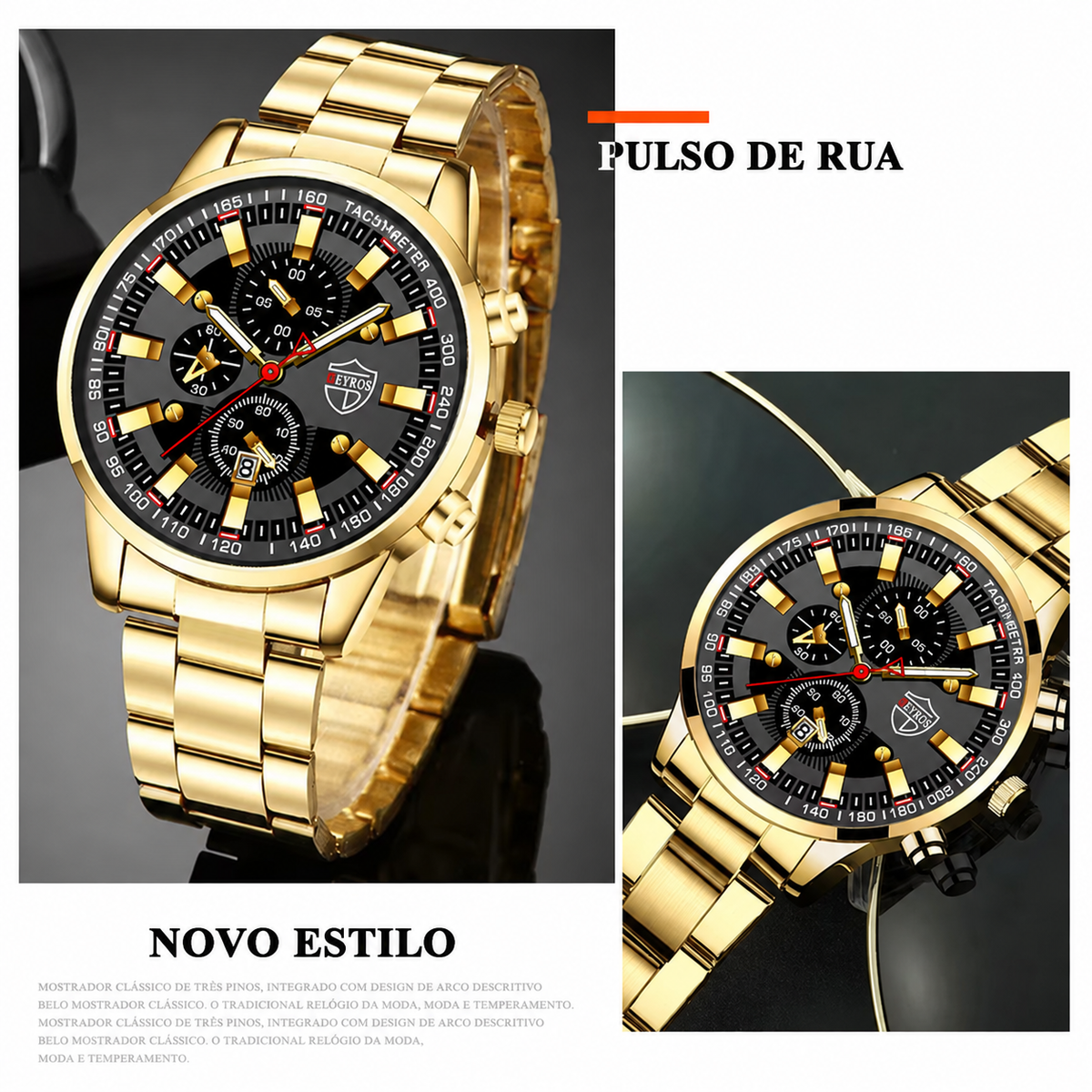 Kit Relógio Deyros + Cordão com Pingente Águia + Bracelete