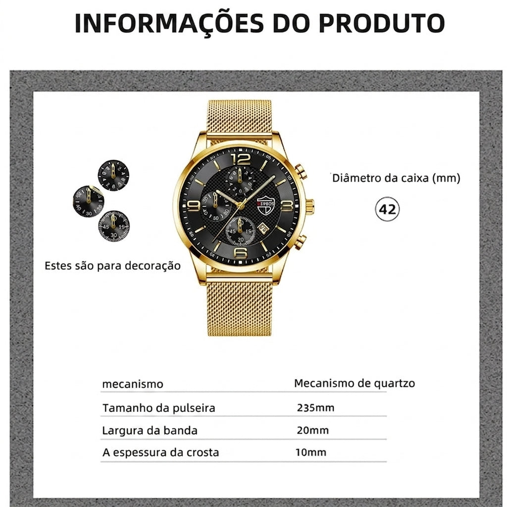 Kit Relógio Deyros + Cordão com Pingente Folha