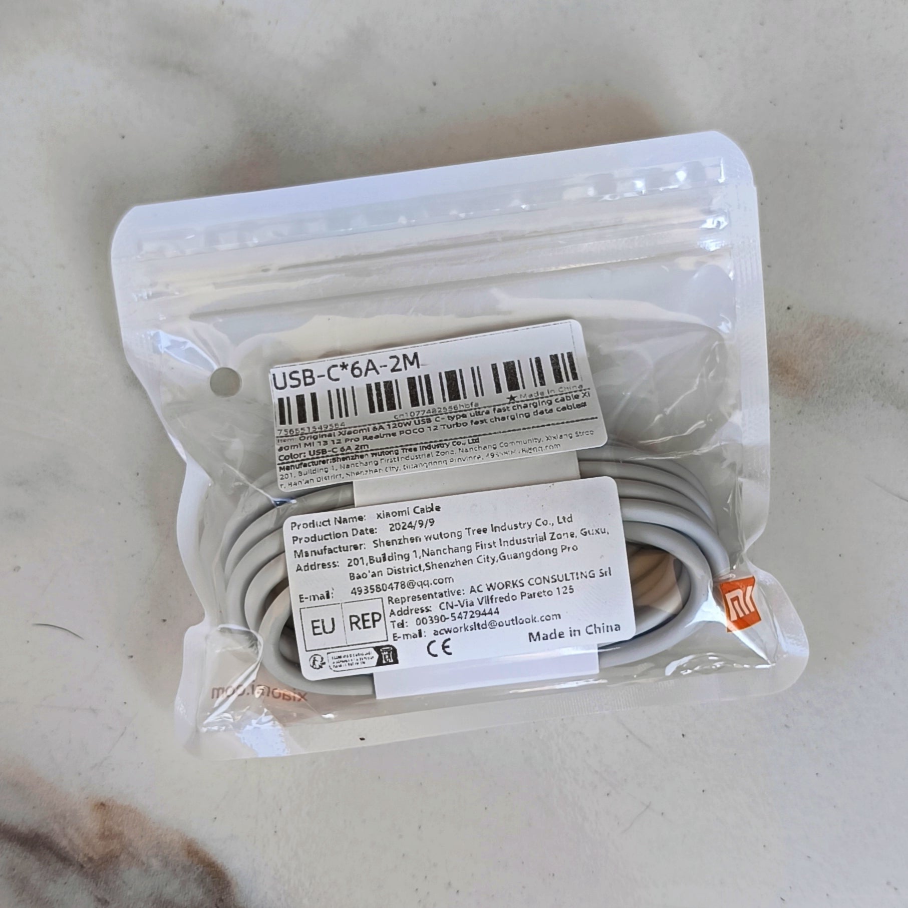 Cabo USB 6A para Xiaomi Turbo Tipo C 120W 2mt