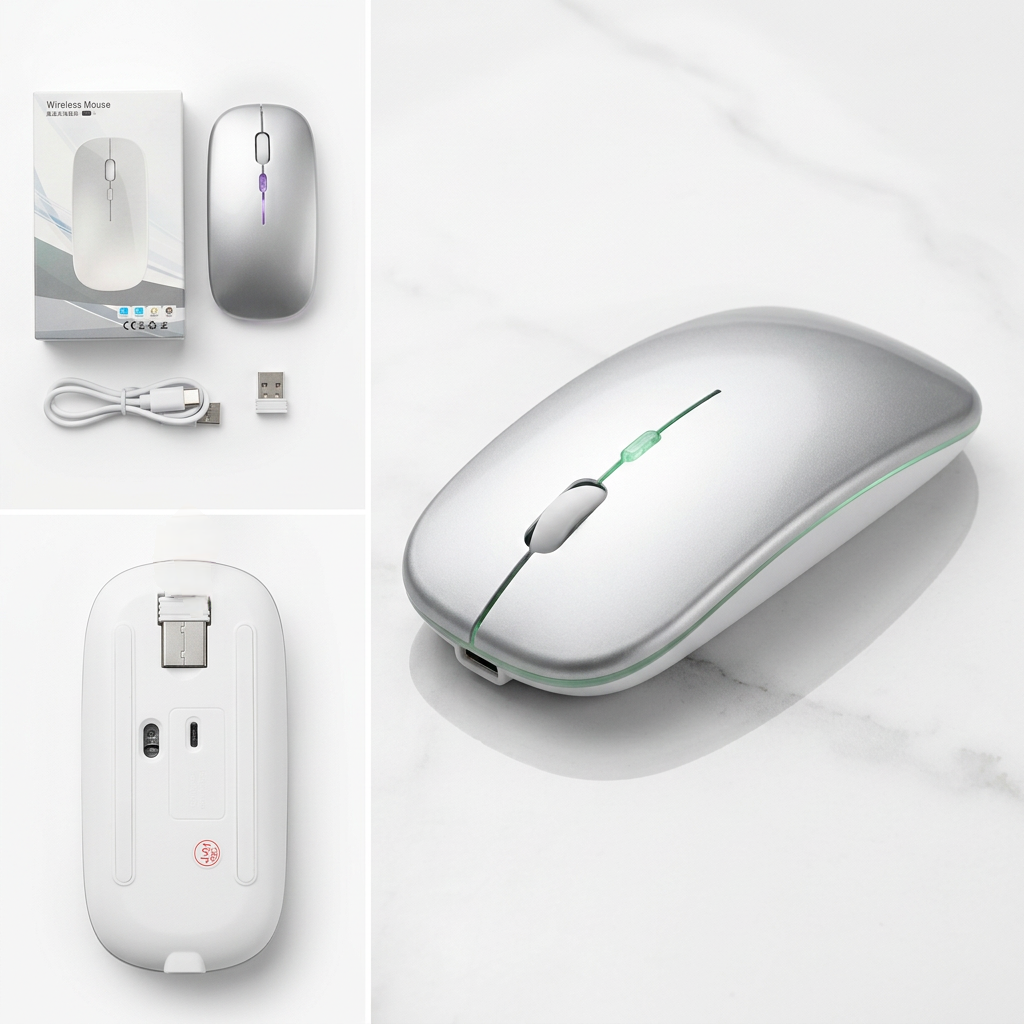 Mouse Sem Fio Recarregável RGB 2.4GHz com DPI Ajustável e Bateria 500mAh