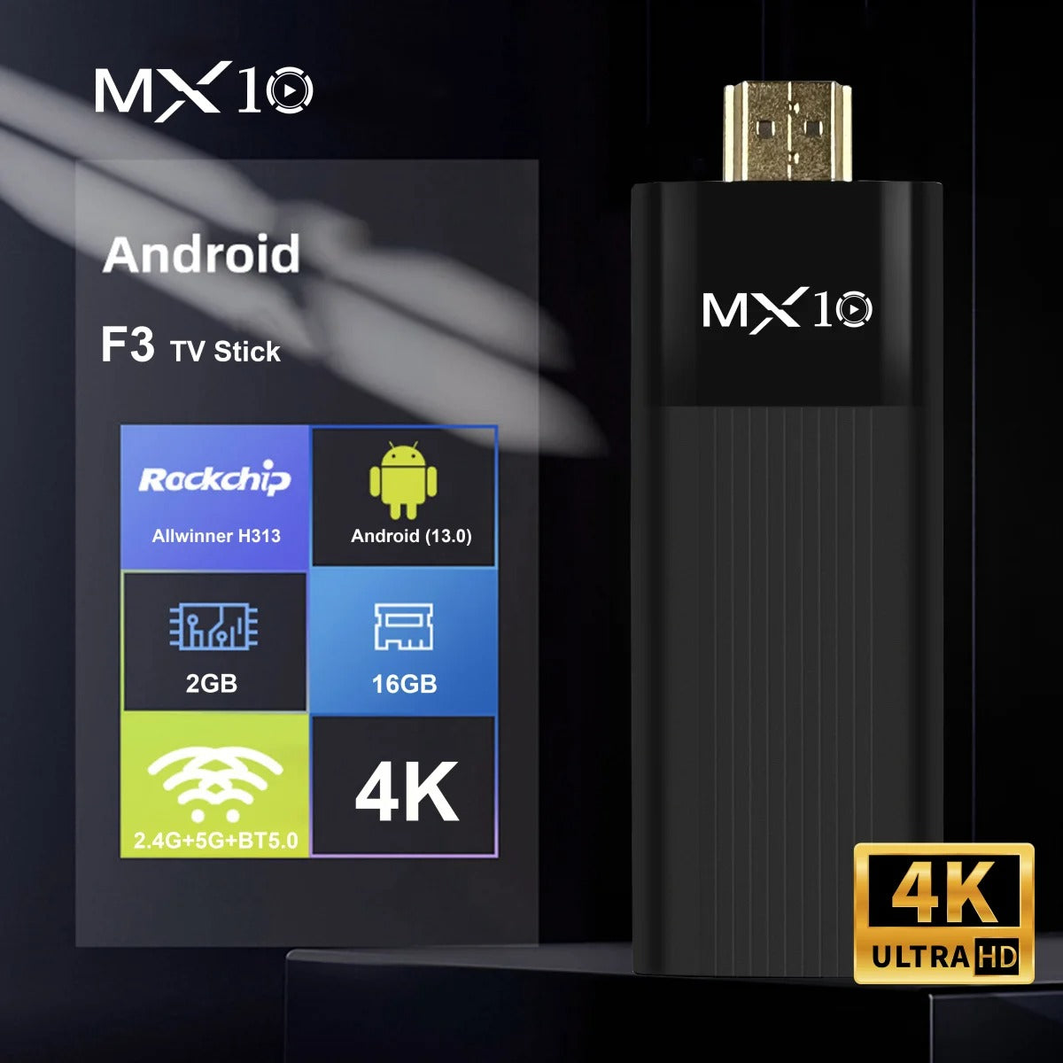Tv Stick F3 MX10 4K Android 13 Wifi 5G Bluetooth 5.0